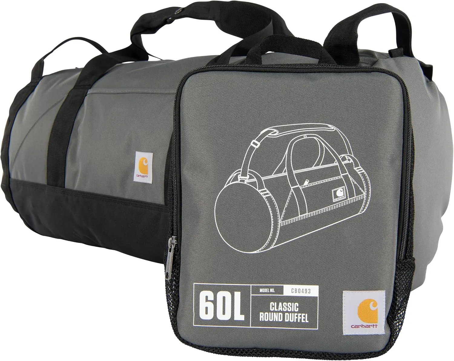 Carhartt Classic Round Duffel with Utility Pouch, Heavy-Duty, Water-Resistant Packable Gear Bag for Jobsite, Gym, and Travel