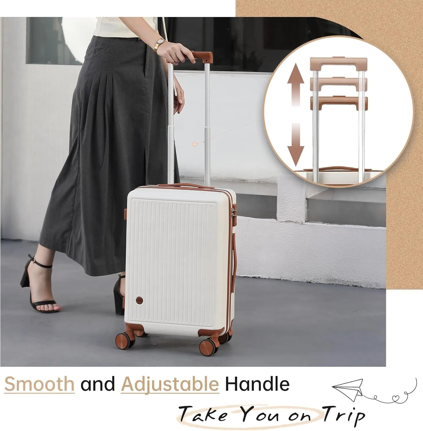 Carry on Luggage with Spinner Wheels, 22x14x9 Airline Approved Carry-on Suitcase, Small Hardside Luggage with TSA Lock,Hard Shell Suitcase,Hard Case for Travel (White, 20-Inch)