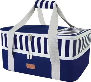 Casserole Carrier Bag - Double Decker Food Bag, Insulated Casserole Carrier for Hot or Cold Food, Lasagna Holder Tote for Picnics,Beaches,Traveling or Gifts (Blue)