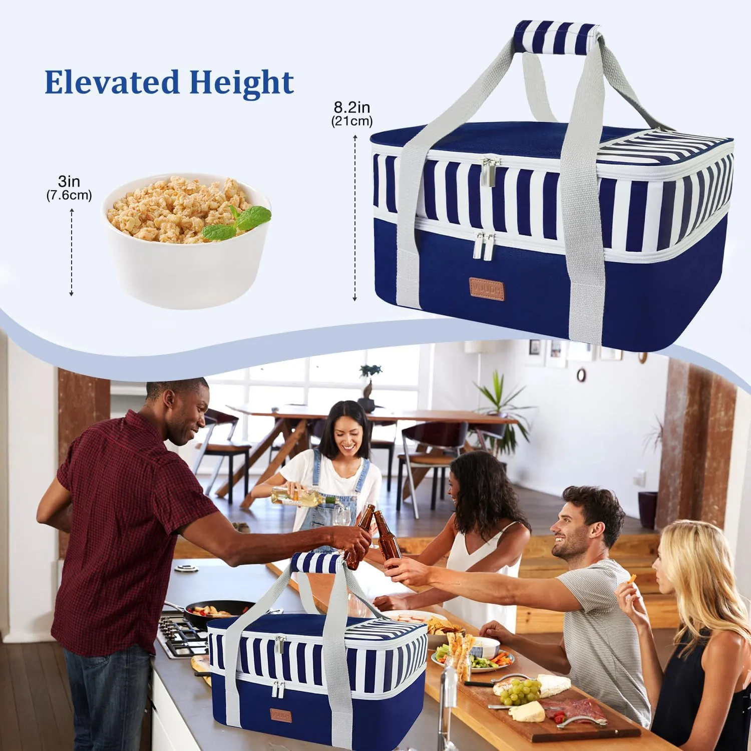 Casserole Carrier Bag - Double Decker Food Bag, Insulated Casserole Carrier for Hot or Cold Food, Lasagna Holder Tote for Picnics,Beaches,Traveling or Gifts (Blue)