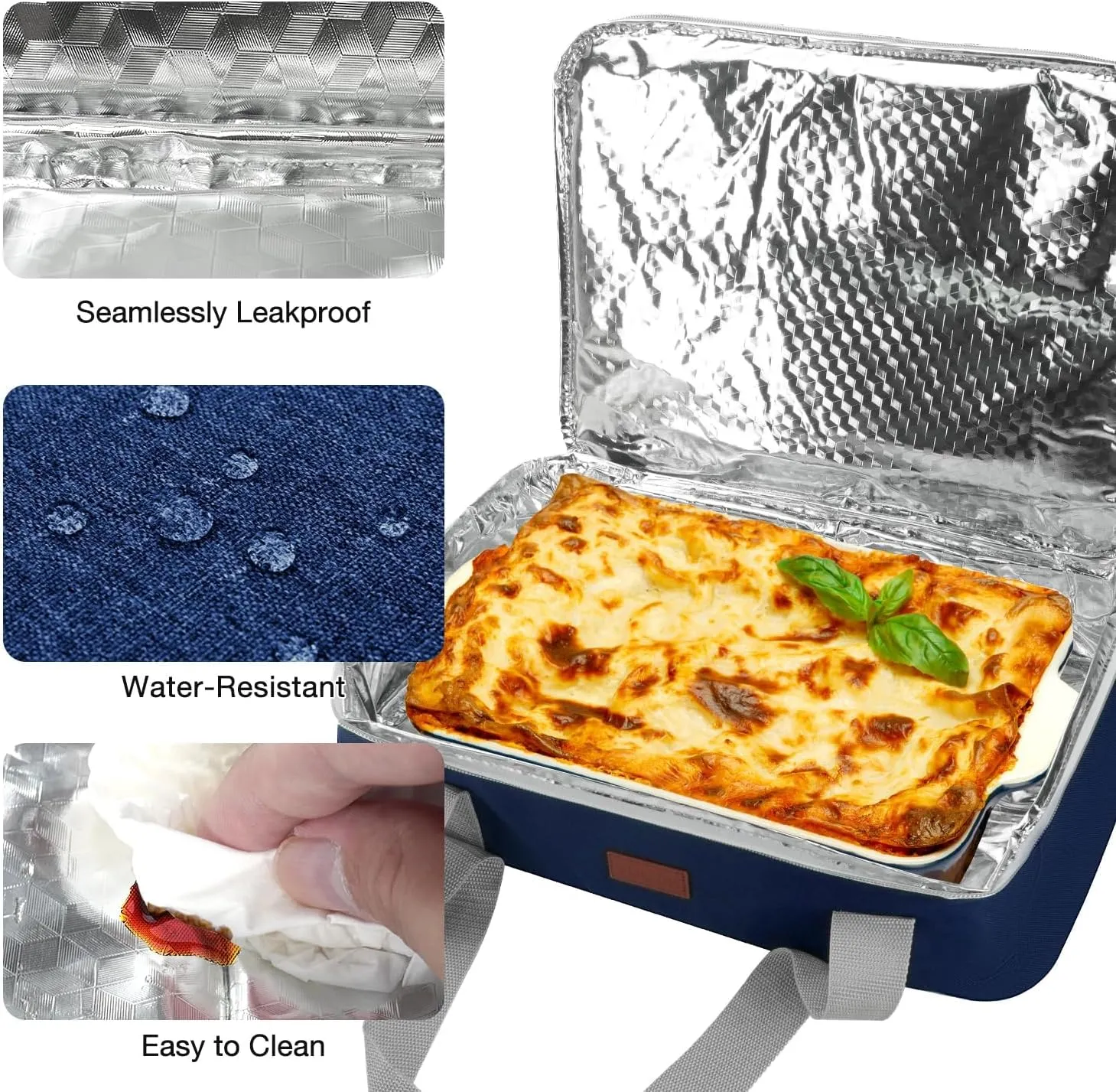Casserole Carrier Bag - Double Decker Food Bag, Insulated Casserole Carrier for Hot or Cold Food, Lasagna Holder Tote for Picnics,Beaches,Traveling or Gifts (Blue)