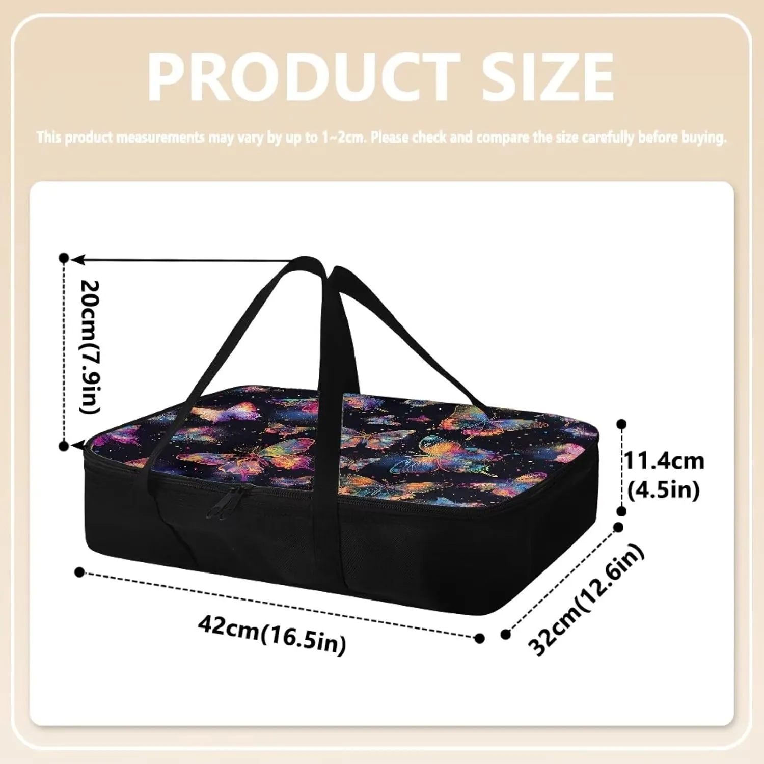 Casserole Carrier Insulated Cooler Bag Food Warmer Carrier Heat Retaining Pie Tote Thermal Lunch Bag Fits 9" x 13" Baking Dish Suitable for Potluck Picnic, Colorful Butterfly Black