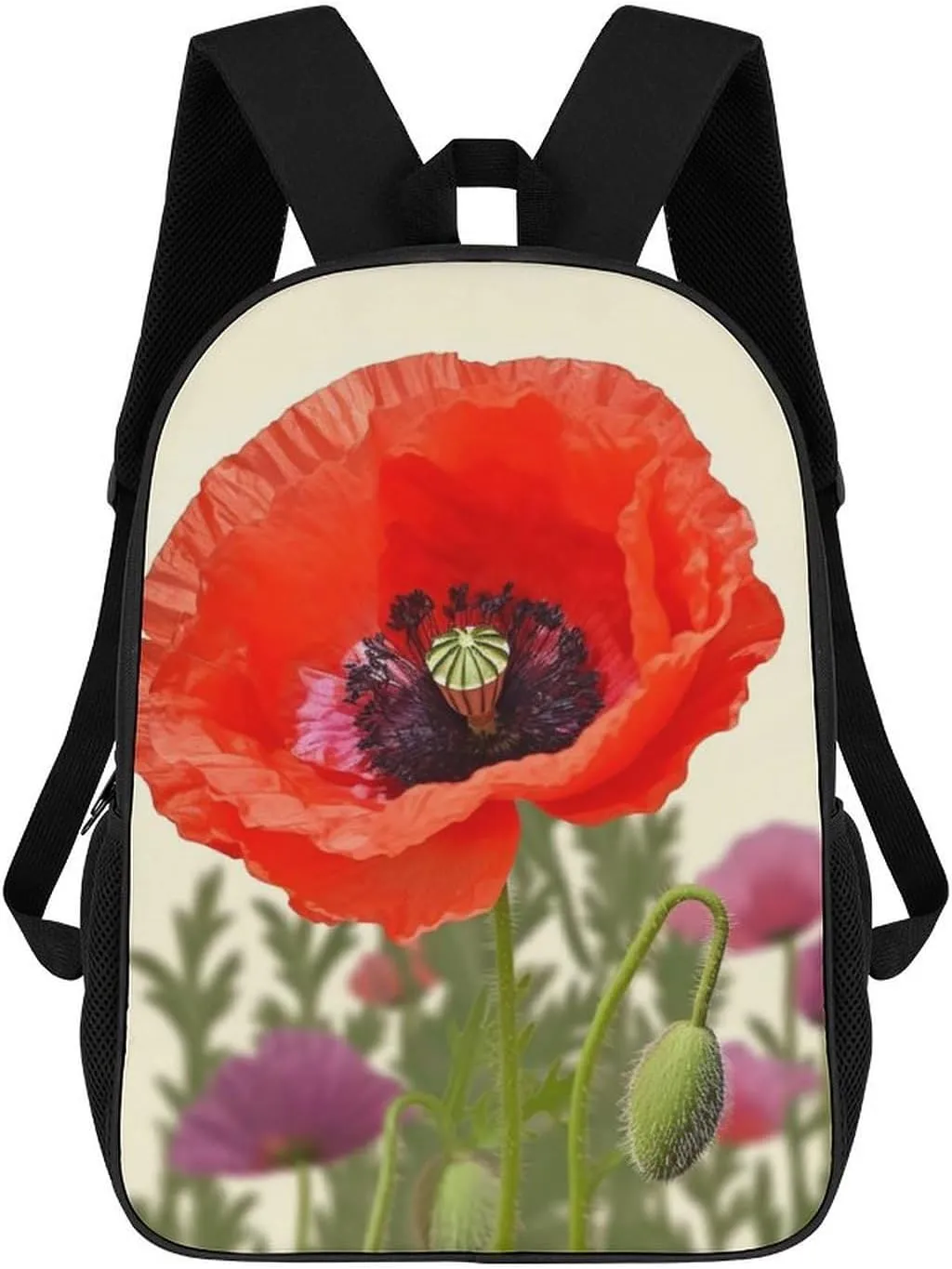 Casual Backpack for Men Women Waterproof Lightweight Daypack Travel Laptop Bag Poppy Flower