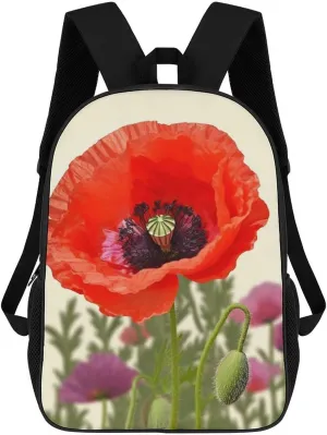 Casual Backpack for Men Women Waterproof Lightweight Daypack Travel Laptop Bag Poppy Flower