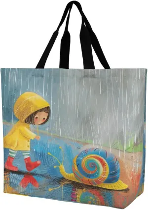 Casual Large-capacity Shoulder Bags,Snail And People Print Reusable Shopping Bags,multi-function Large Shopping Bag