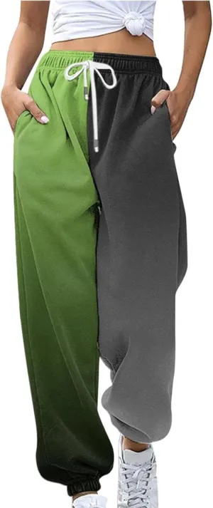 Casual Two Tone Joggers for Women Loose Drawstring Elastic High Waisted Sweatpants Ankle Cuffed Sport Activewear with Pockets