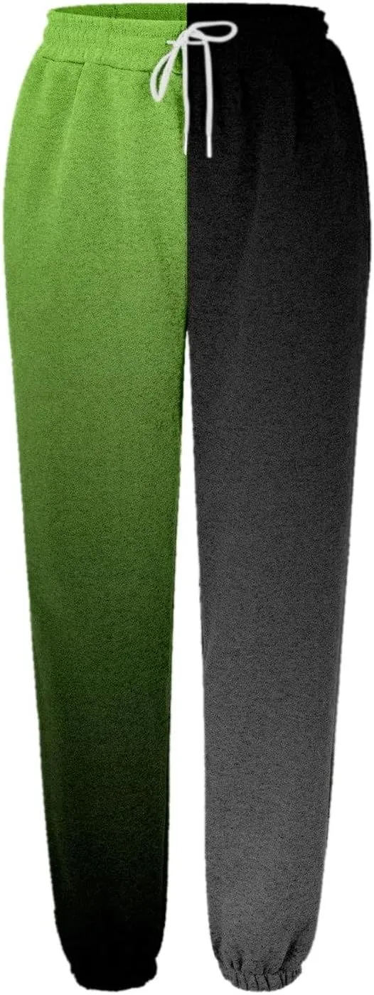 Casual Two Tone Joggers for Women Loose Drawstring Elastic High Waisted Sweatpants Ankle Cuffed Sport Activewear with Pockets