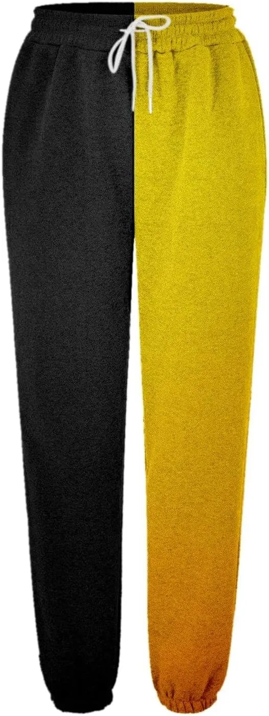 Casual Two Tone Joggers for Women Loose Drawstring Elastic High Waisted Sweatpants Ankle Cuffed Sport Activewear with Pockets