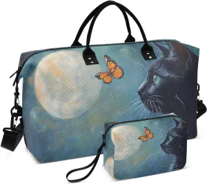 Cat Butterfly Moon Duffel Bag for Travel Gym Sport, Weekender Travel Bags Carry on Overnight Bag