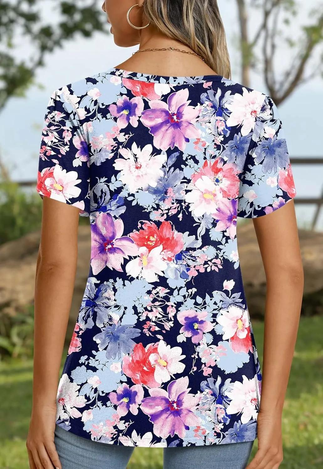 CATHY 2025 Womens Tops Summer Short Sleeve V Neck Tunic T-Shirts Blouse S-4XL