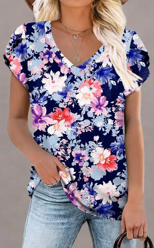 CATHY 2025 Womens Tops Summer Short Sleeve V Neck Tunic T-Shirts Blouse S-4XL