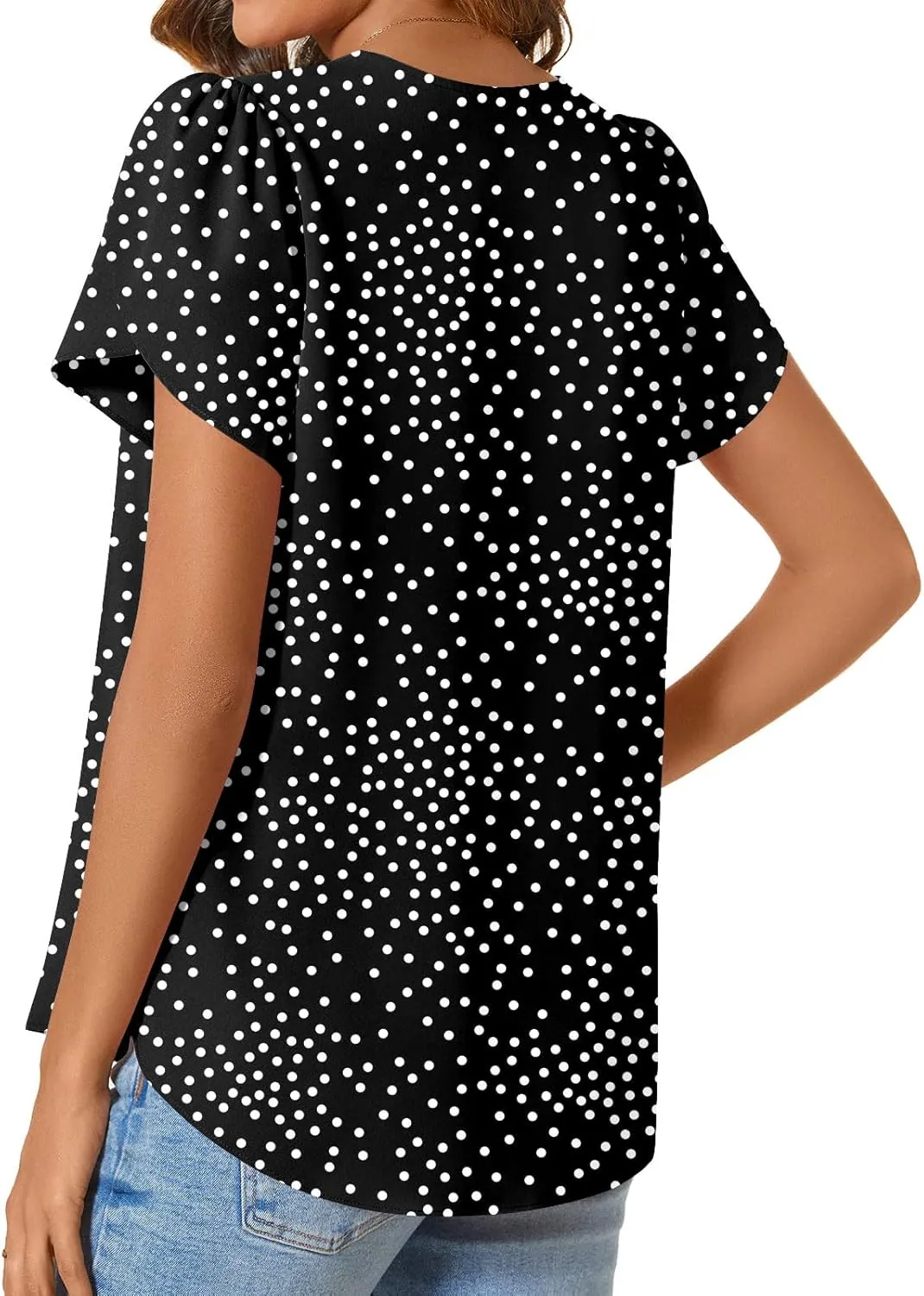 CATHY Womens Casual Summer Tops Dressy Petal Short Sleeve Chiffon Shirts Button Up V Neck Tunic Blouses