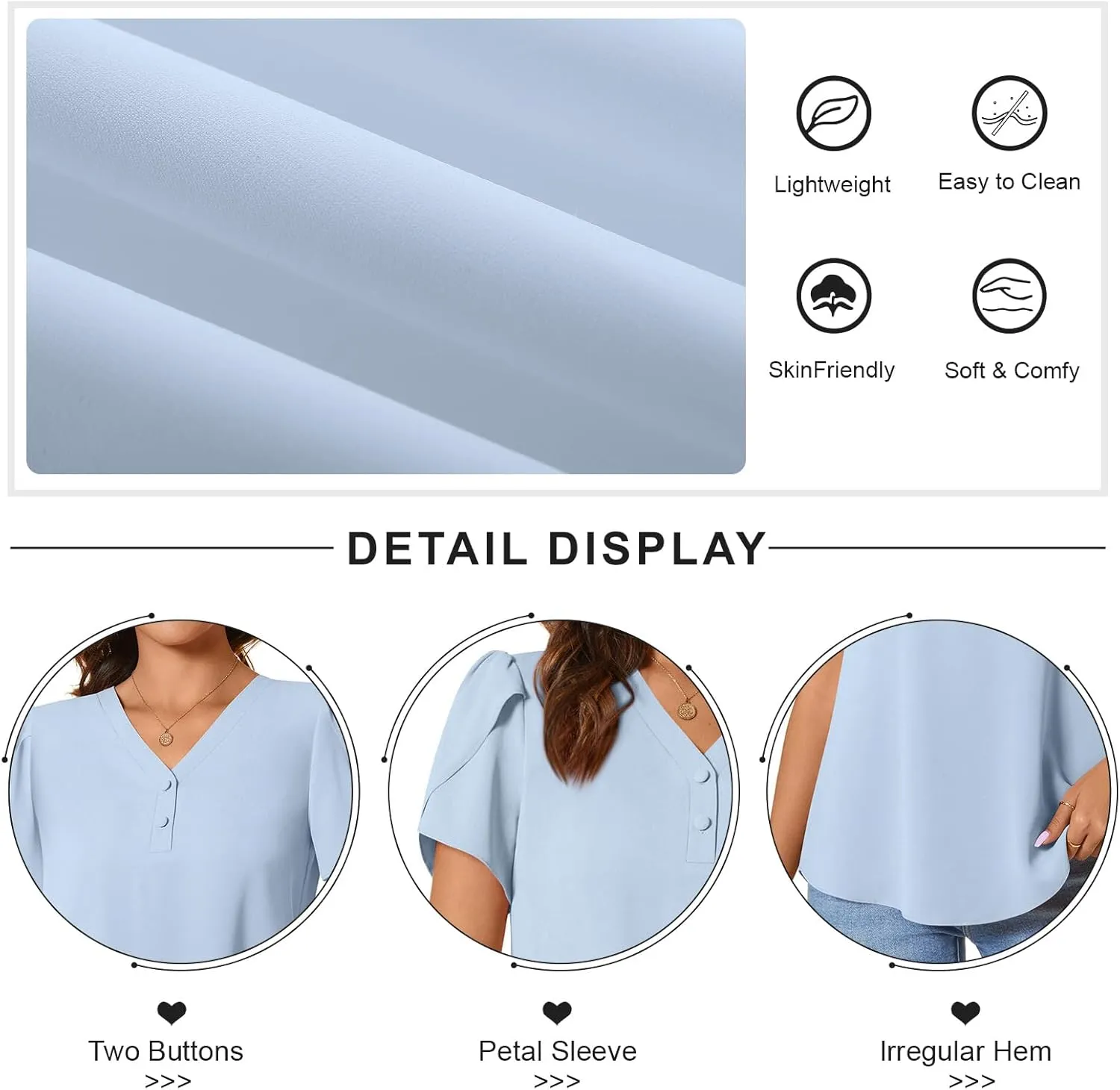 CATHY Womens Casual Summer Tops Dressy Petal Short Sleeve Chiffon Shirts Button Up V Neck Tunic Blouses