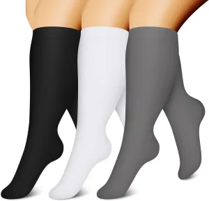 CHARMKING 3 Pairs Plus Size Compression Socks for Women & Men Extra Wide Calf 20-30 mmHg Best Support for Circulation