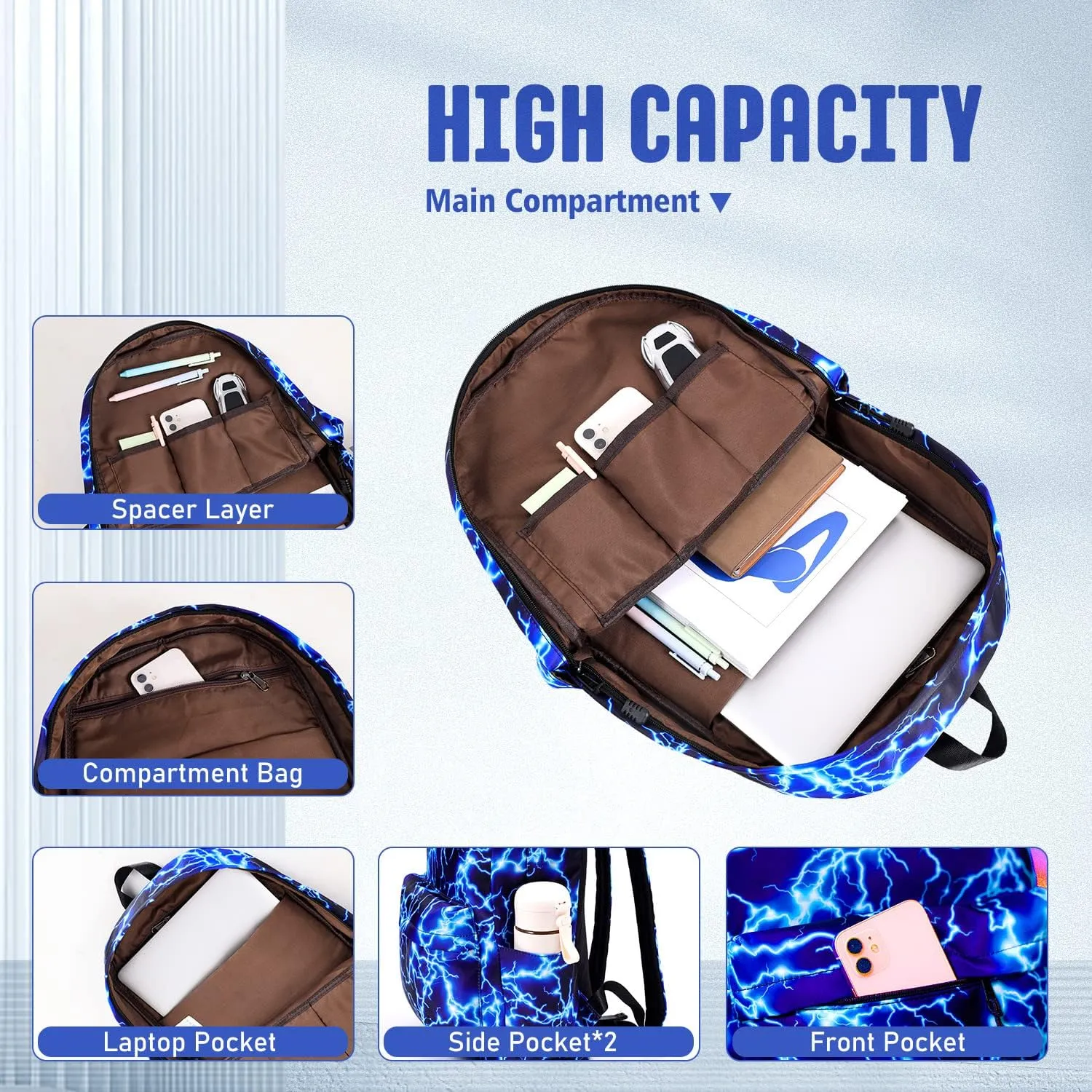 Checkered Backpack - School Backpack for Kids, Large Capacity, Waterproof, Lightweight, Black