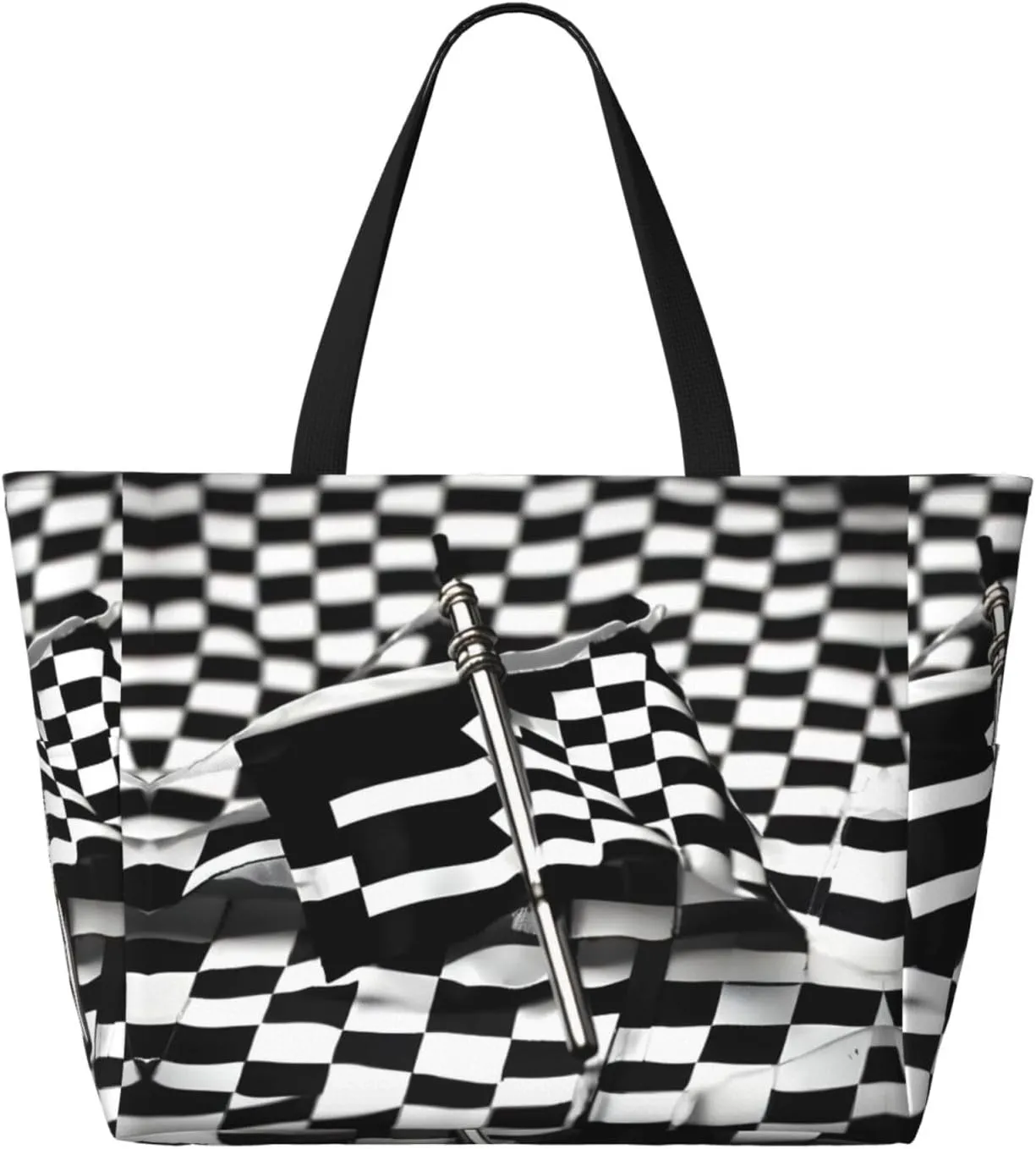 Checkered Flags Race Flags Large Capacity Foldable Tote Bag Women Beach Tote Bag Handbag Gym Bag Travel Shopping Bag