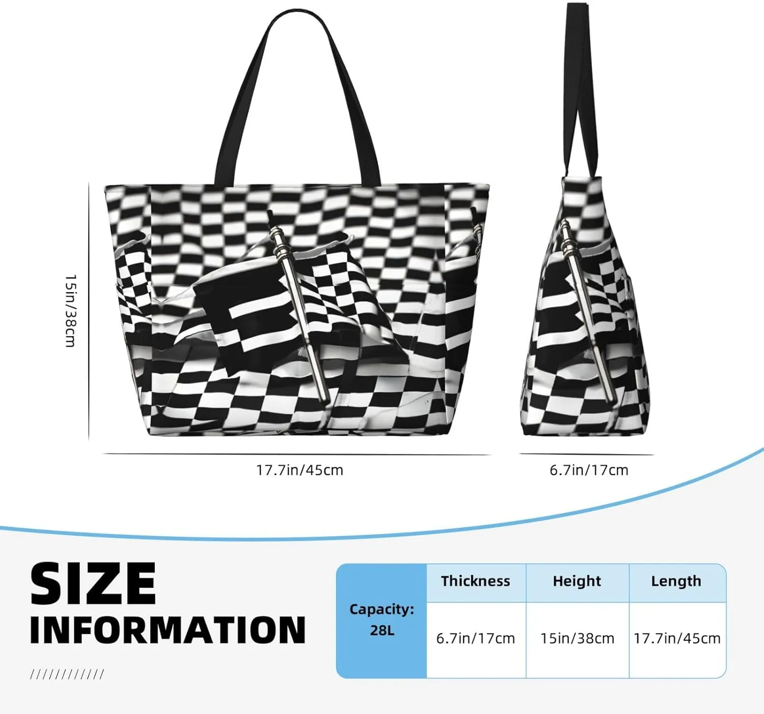 Checkered Flags Race Flags Large Capacity Foldable Tote Bag Women Beach Tote Bag Handbag Gym Bag Travel Shopping Bag