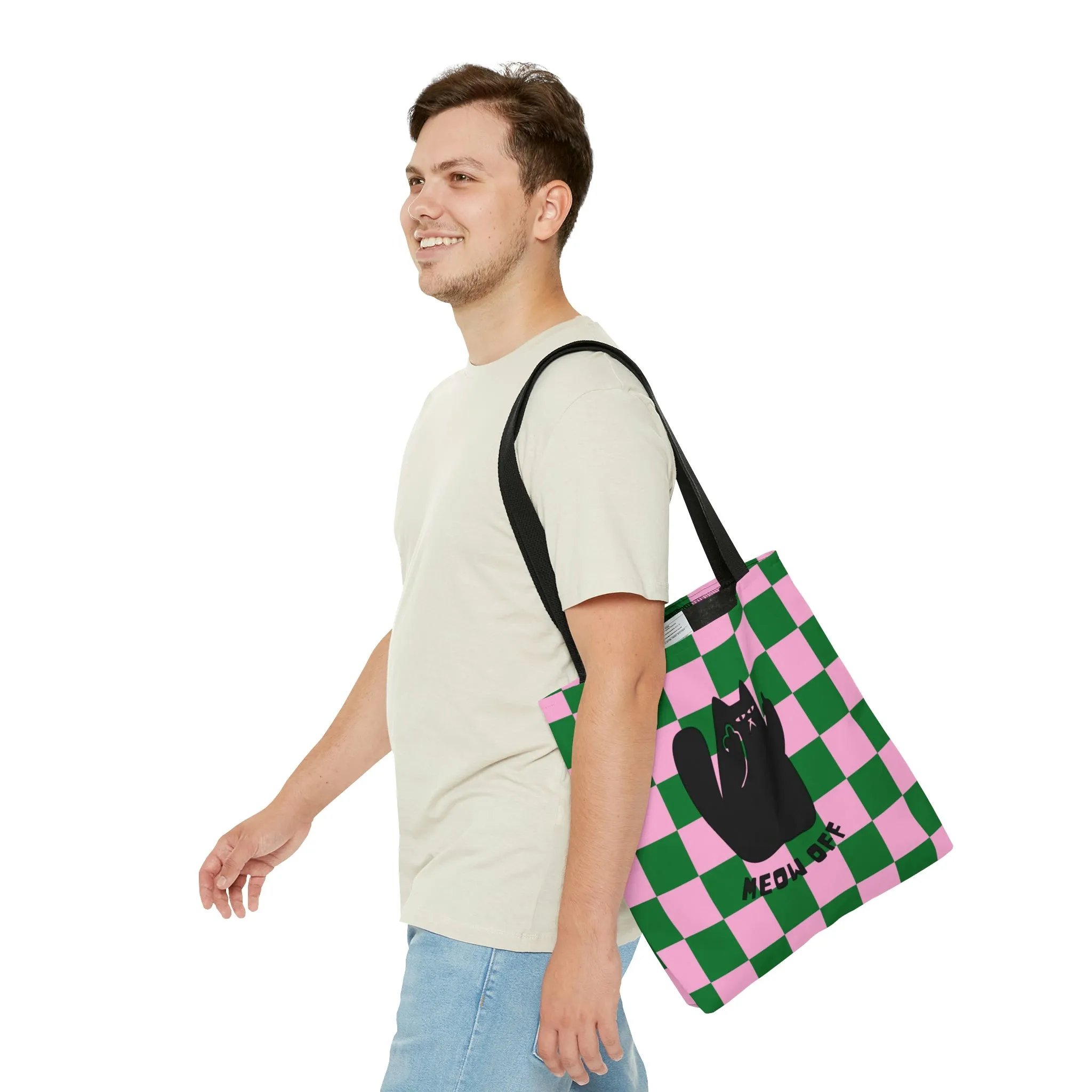 Checkered Funny Cat Canvas Tote Bag