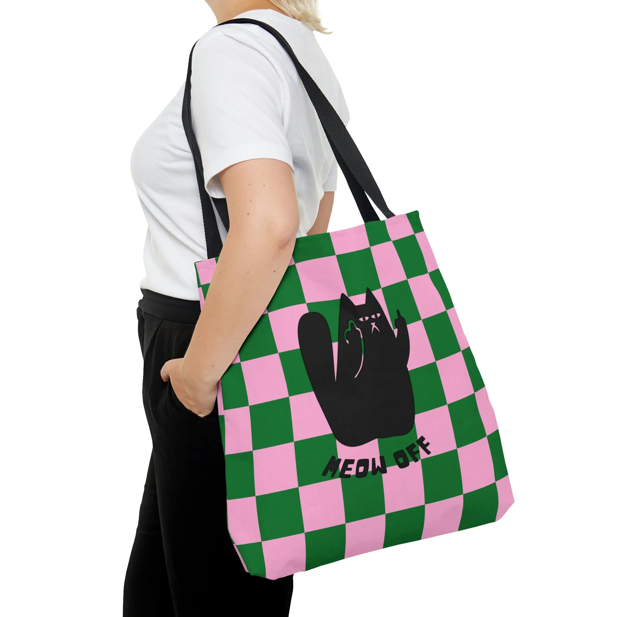 Checkered Funny Cat Canvas Tote Bag