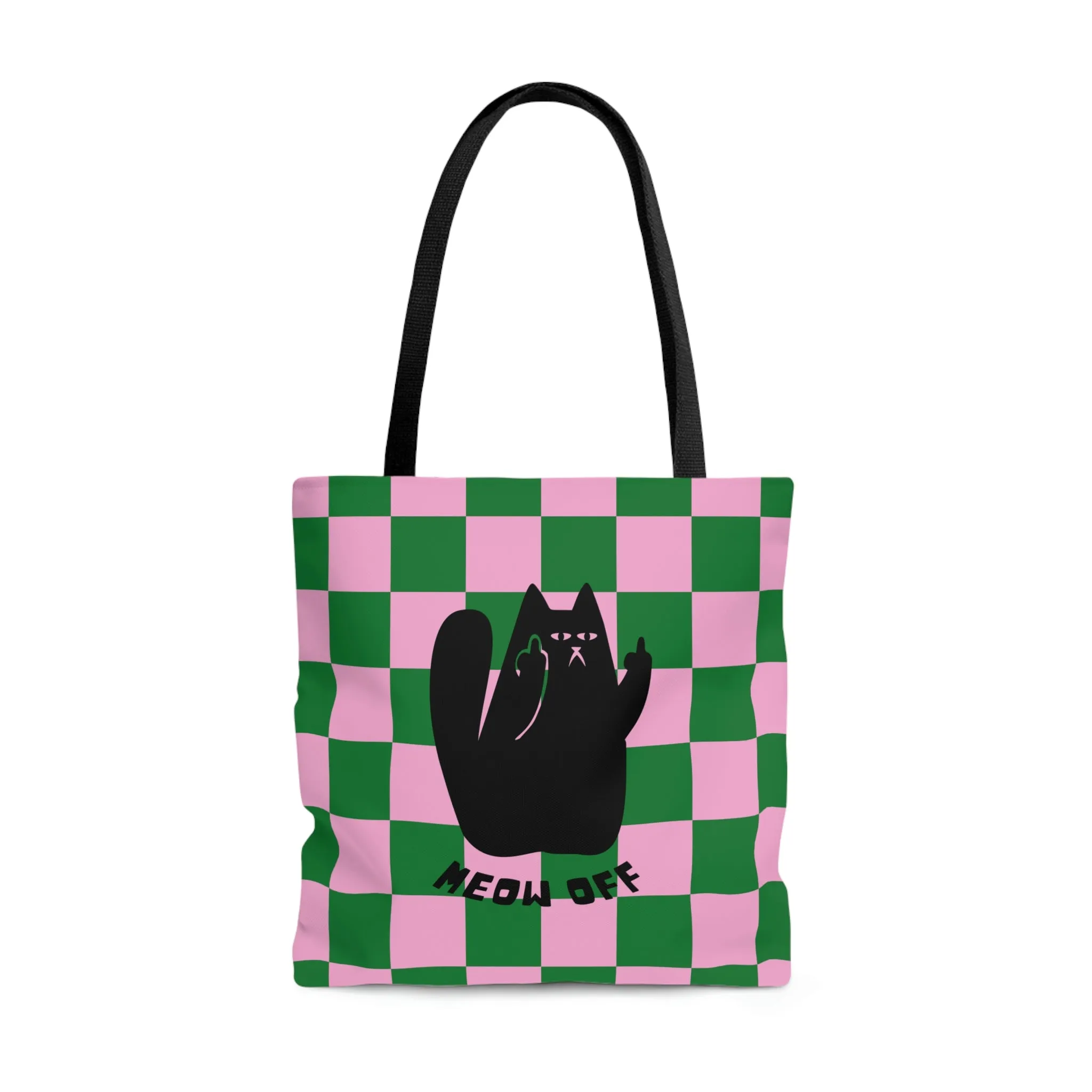 Checkered Funny Cat Canvas Tote Bag