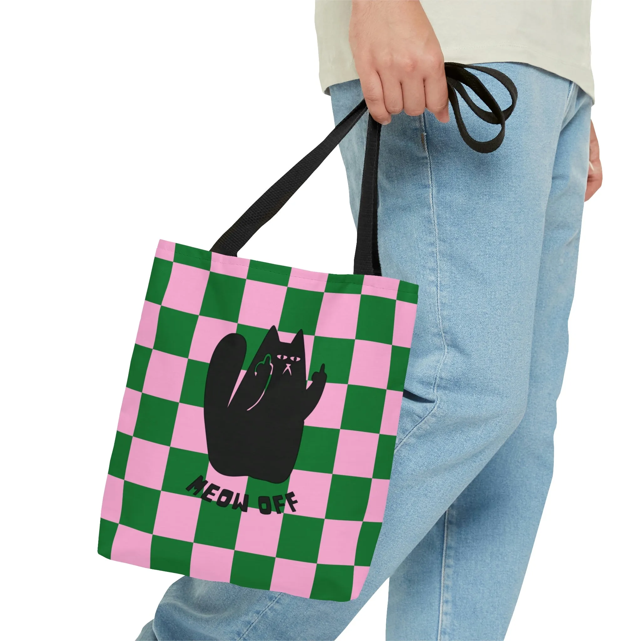 Checkered Funny Cat Canvas Tote Bag