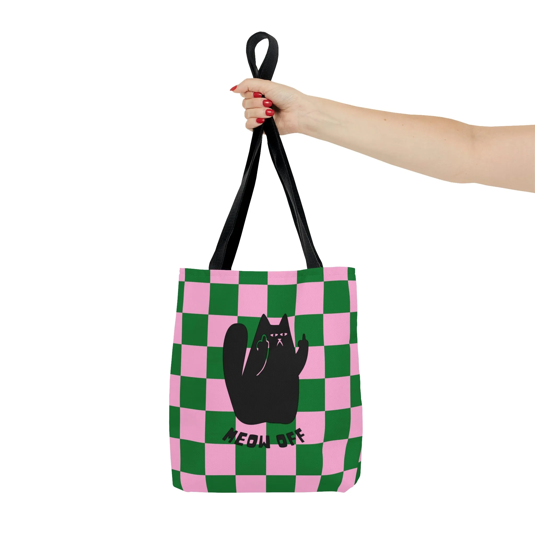Checkered Funny Cat Canvas Tote Bag