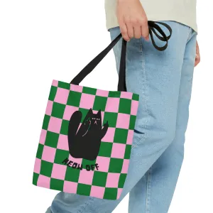 Checkered Funny Cat Canvas Tote Bag