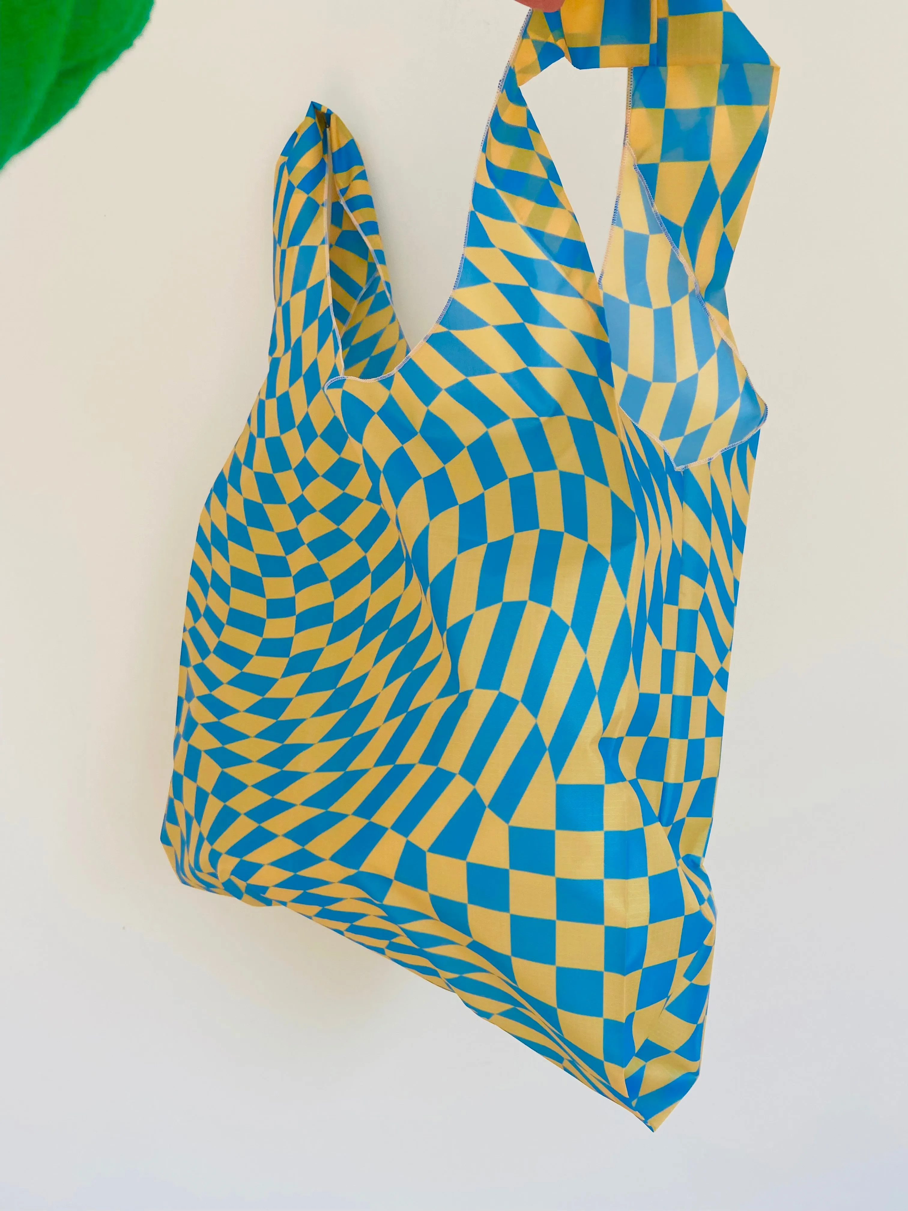 Checkered Parachute All Over Print Shopper Bag in Blue and Yellow