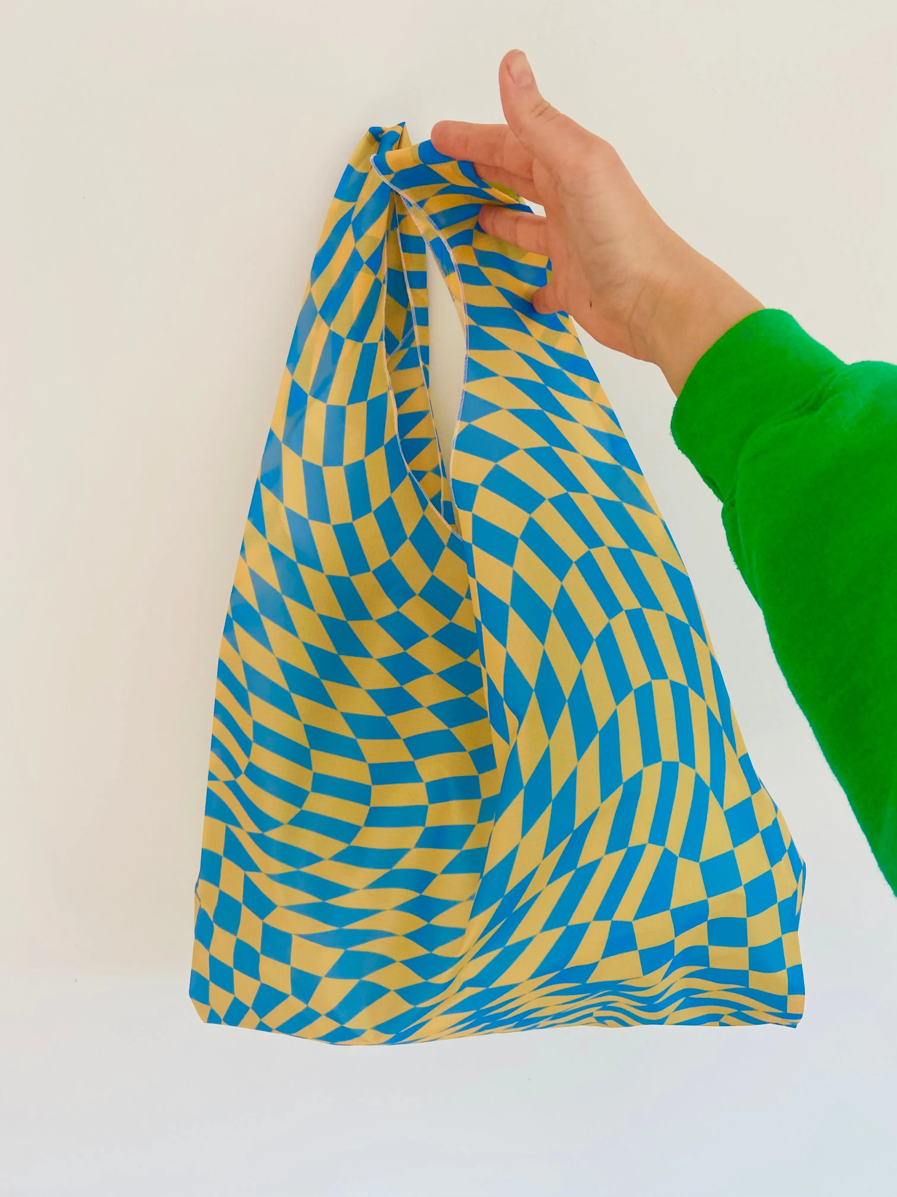 Checkered Parachute All Over Print Shopper Bag in Blue and Yellow