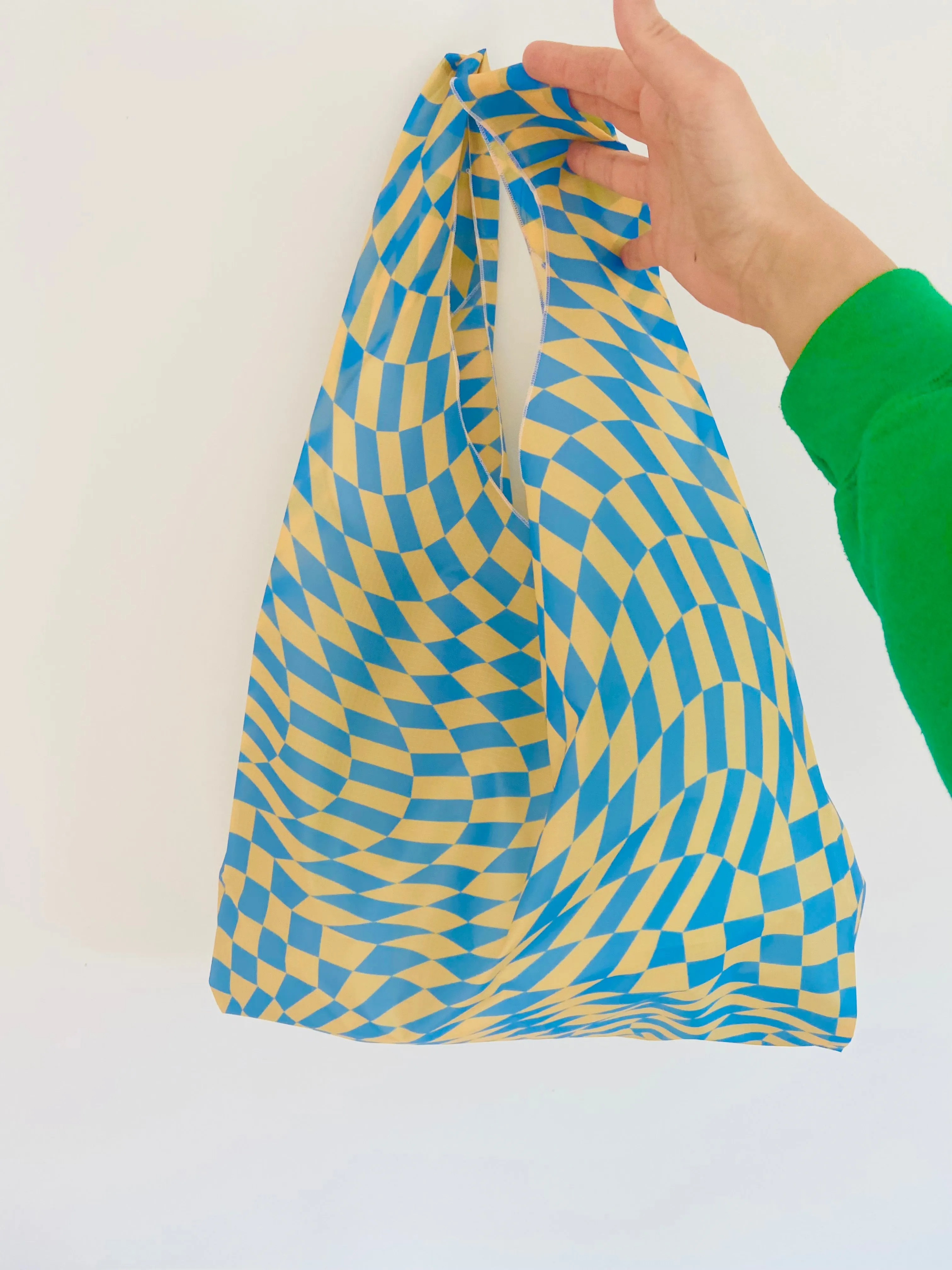 Checkered Parachute All Over Print Shopper Bag in Blue and Yellow