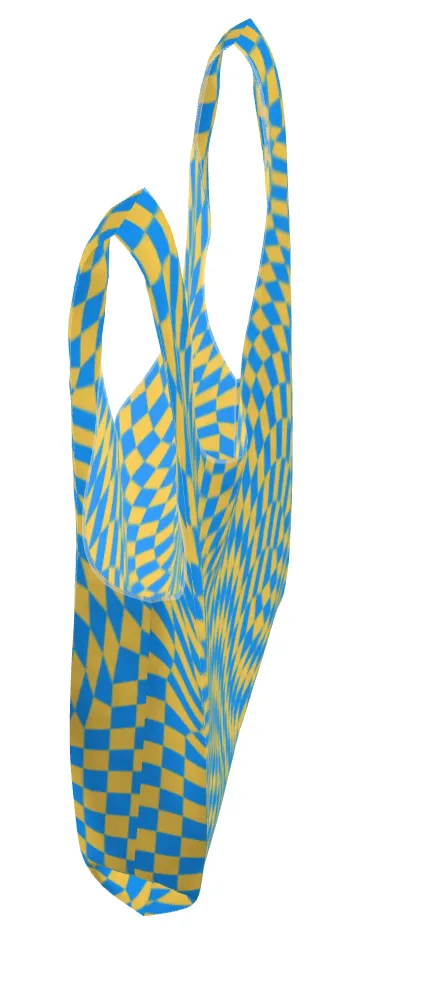 Checkered Parachute All Over Print Shopper Bag in Blue and Yellow