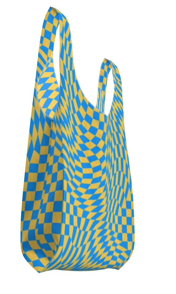 Checkered Parachute All Over Print Shopper Bag in Blue and Yellow