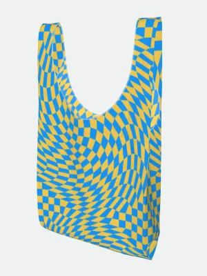Checkered Parachute All Over Print Shopper Bag in Blue and Yellow