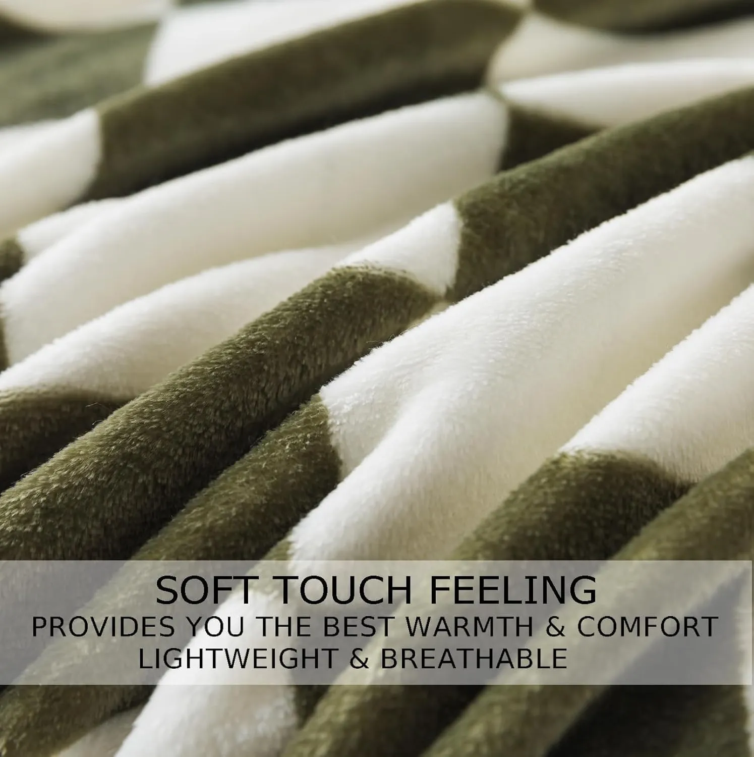 Checkered Queen Size Blanket,90x90 Inches Sage Green Microfiber Soft Cozy Fluffy Warm Hand Made Queen Throw Blankets for Queen Full Bed,Couch, Sofa, Chair, Camping, Picnic,Sage Green