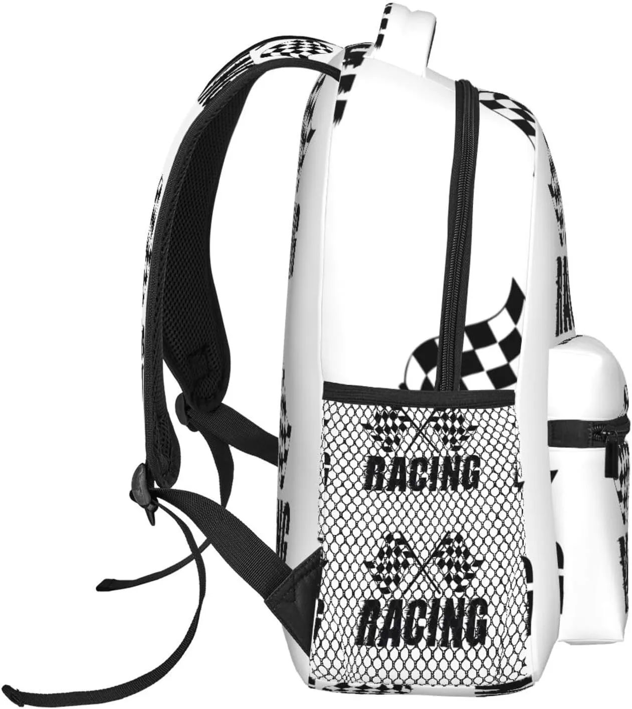Checkered Racing Race Flag Backpack Casual Pack Bag Laptop Backpack With Side Pocket Front Zipper Pocket Bookpack Travel Daypack Picnic Rucksack