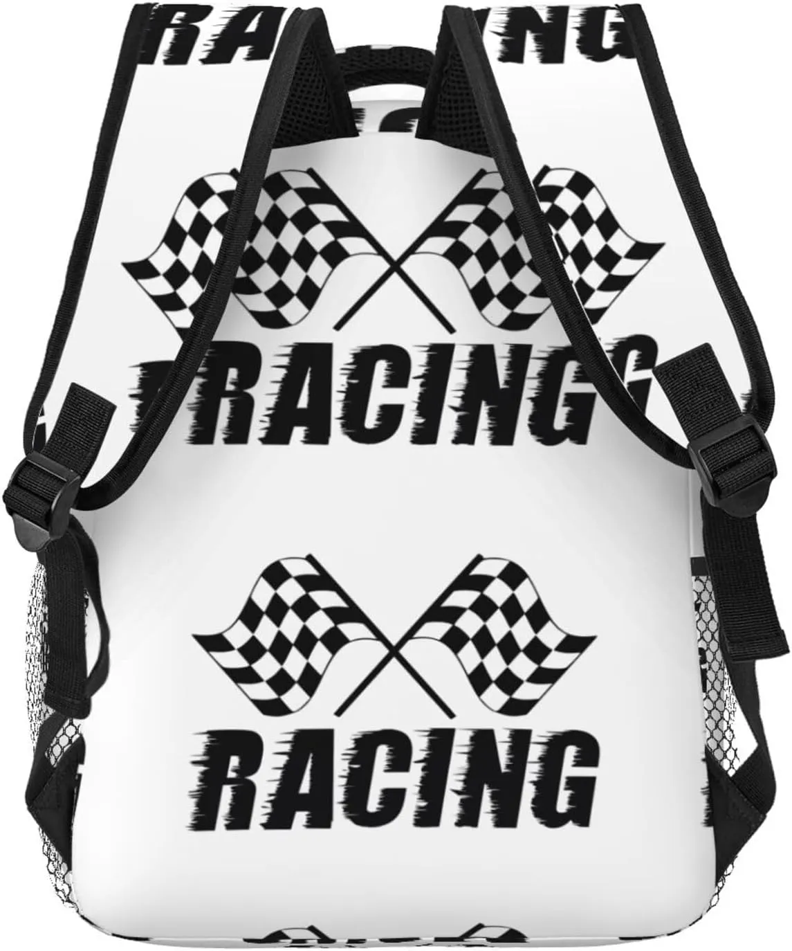 Checkered Racing Race Flag Backpack Casual Pack Bag Laptop Backpack With Side Pocket Front Zipper Pocket Bookpack Travel Daypack Picnic Rucksack