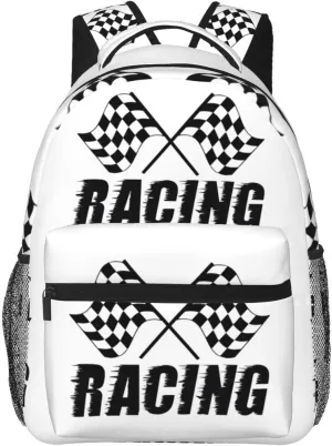 Checkered Racing Race Flag Backpack Casual Pack Bag Laptop Backpack With Side Pocket Front Zipper Pocket Bookpack Travel Daypack Picnic Rucksack