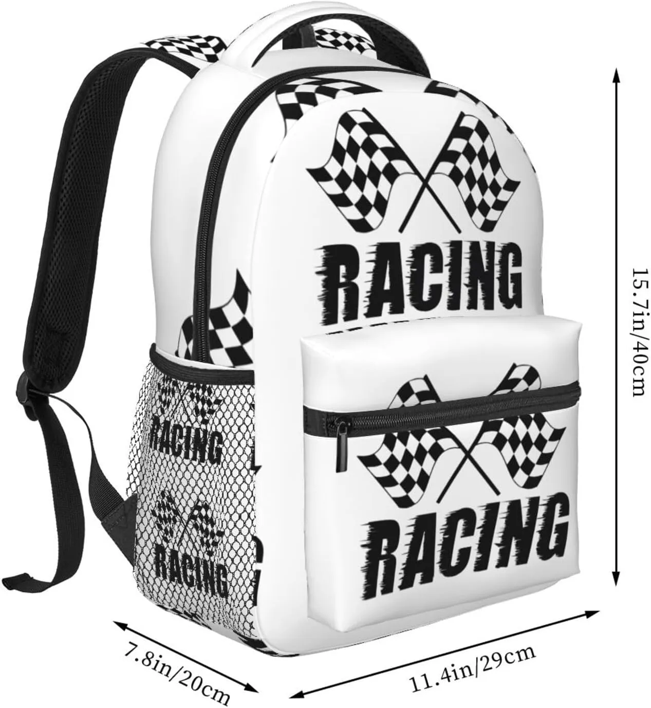 Checkered Racing Race Flag Backpack Casual Pack Bag Laptop Backpack With Side Pocket Front Zipper Pocket Bookpack Travel Daypack Picnic Rucksack