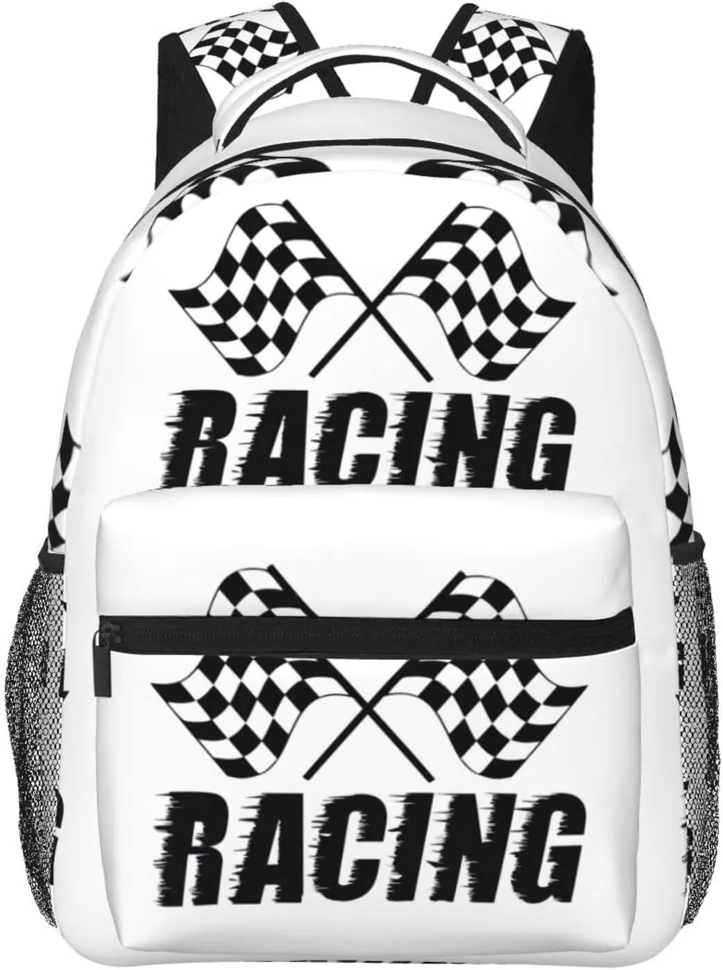 Checkered Racing Race Flag Backpack Casual Pack Bag Laptop Backpack With Side Pocket Front Zipper Pocket Bookpack Travel Daypack Picnic Rucksack