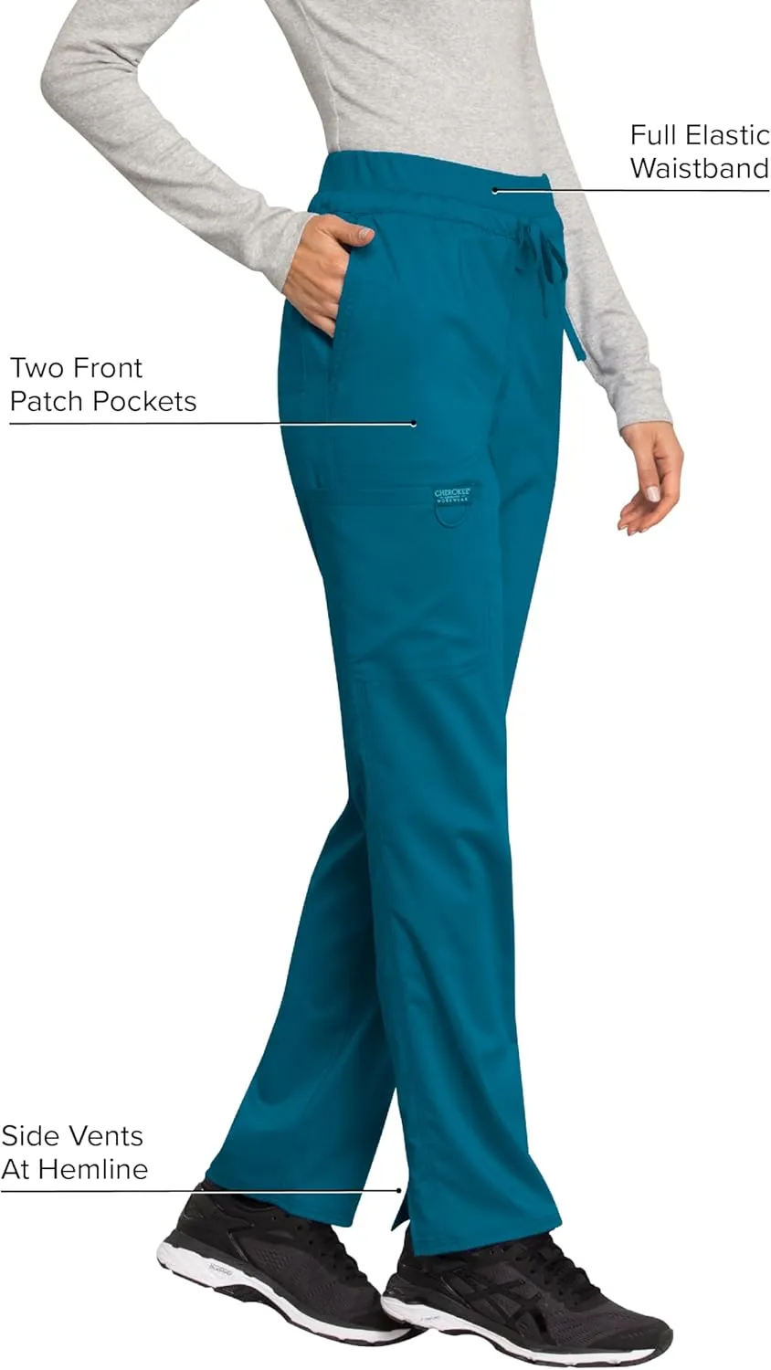 Cherokee Scrub Pants for Women Mid Rise Tapered Leg Drawstring Bottom WW105