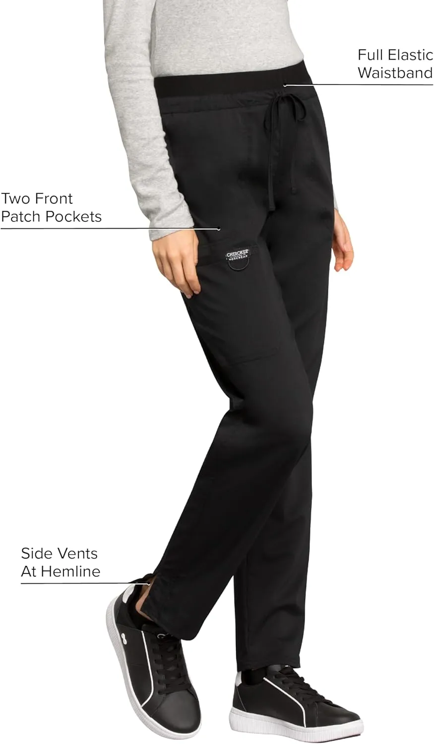 Cherokee Scrub Pants for Women Mid Rise Tapered Leg Drawstring Bottom WW105