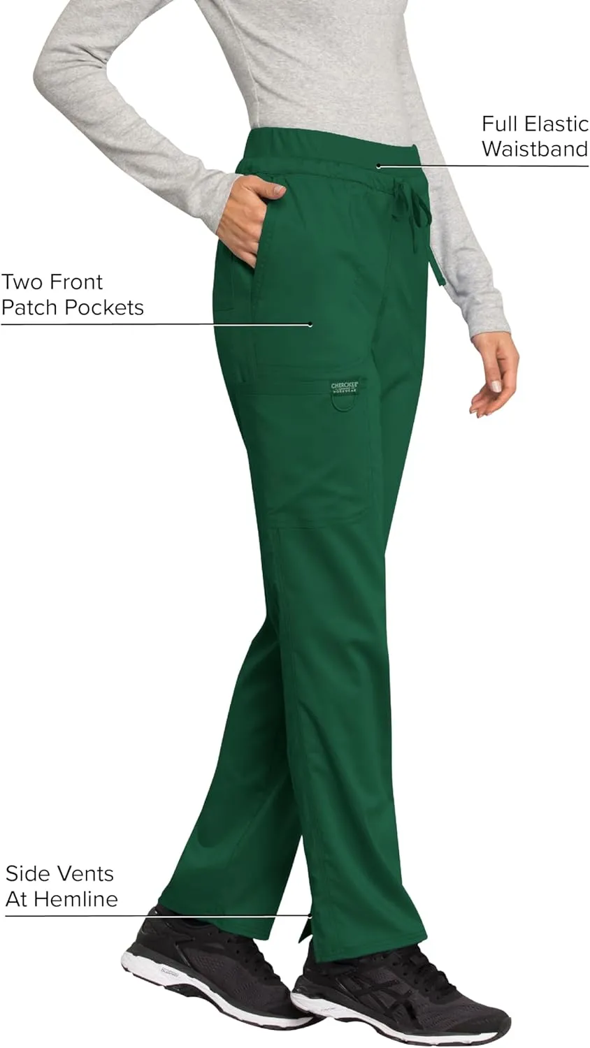 Cherokee Scrub Pants for Women Mid Rise Tapered Leg Drawstring Bottom WW105
