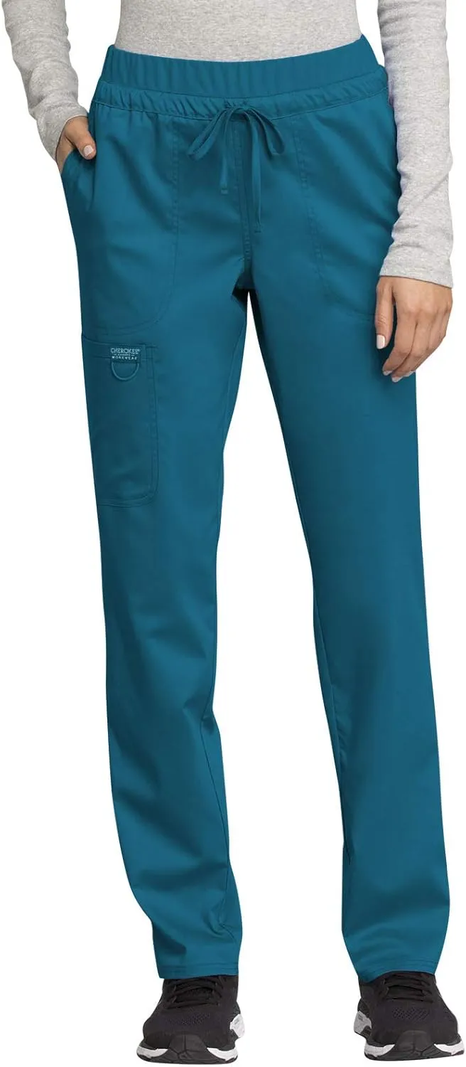 Cherokee Scrub Pants for Women Mid Rise Tapered Leg Drawstring Bottom WW105