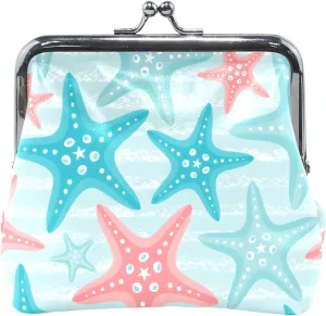 Chic Starfish Blue Coin Purse for Men Women Leather Buckle Kiss Lock Small Pouch Coin Wallet