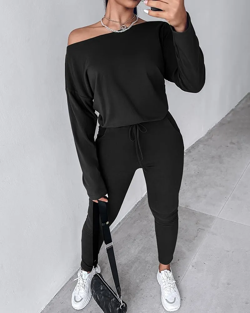 CHICME BEST SHOPPING DEALS Chic Me Women Long Sleeve Crewneck Pullover Tops and Pants Set Tracksuit Fall Outfit