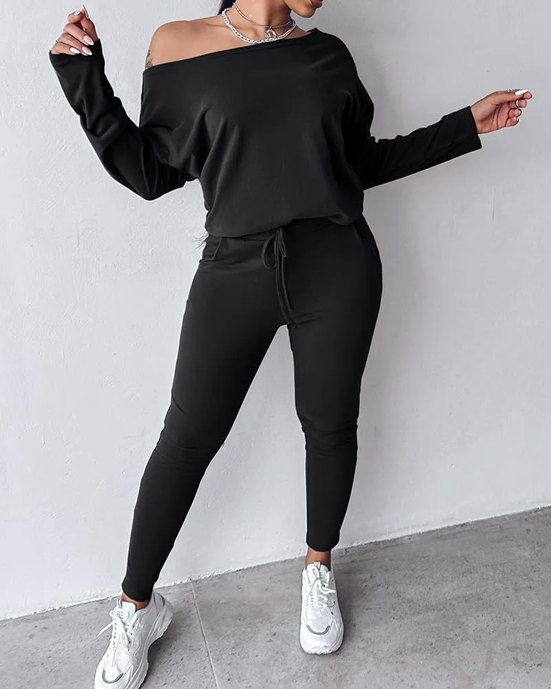 CHICME BEST SHOPPING DEALS Chic Me Women Long Sleeve Crewneck Pullover Tops and Pants Set Tracksuit Fall Outfit