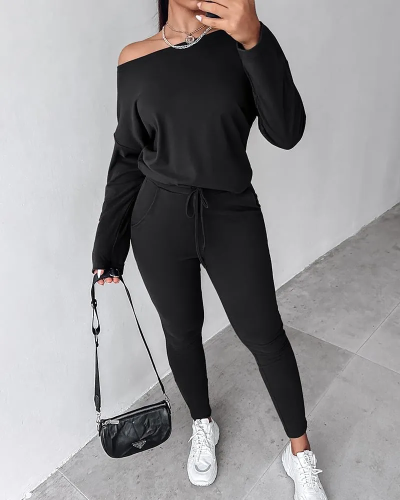 CHICME BEST SHOPPING DEALS Chic Me Women Long Sleeve Crewneck Pullover Tops and Pants Set Tracksuit Fall Outfit