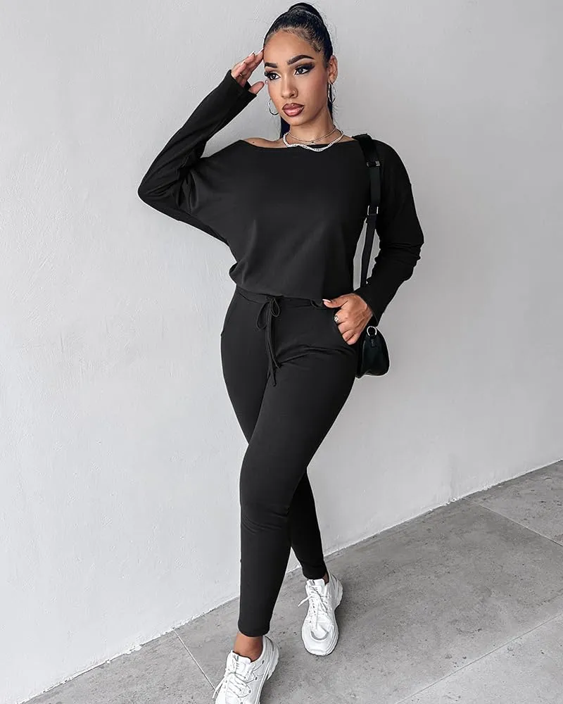 CHICME BEST SHOPPING DEALS Chic Me Women Long Sleeve Crewneck Pullover Tops and Pants Set Tracksuit Fall Outfit