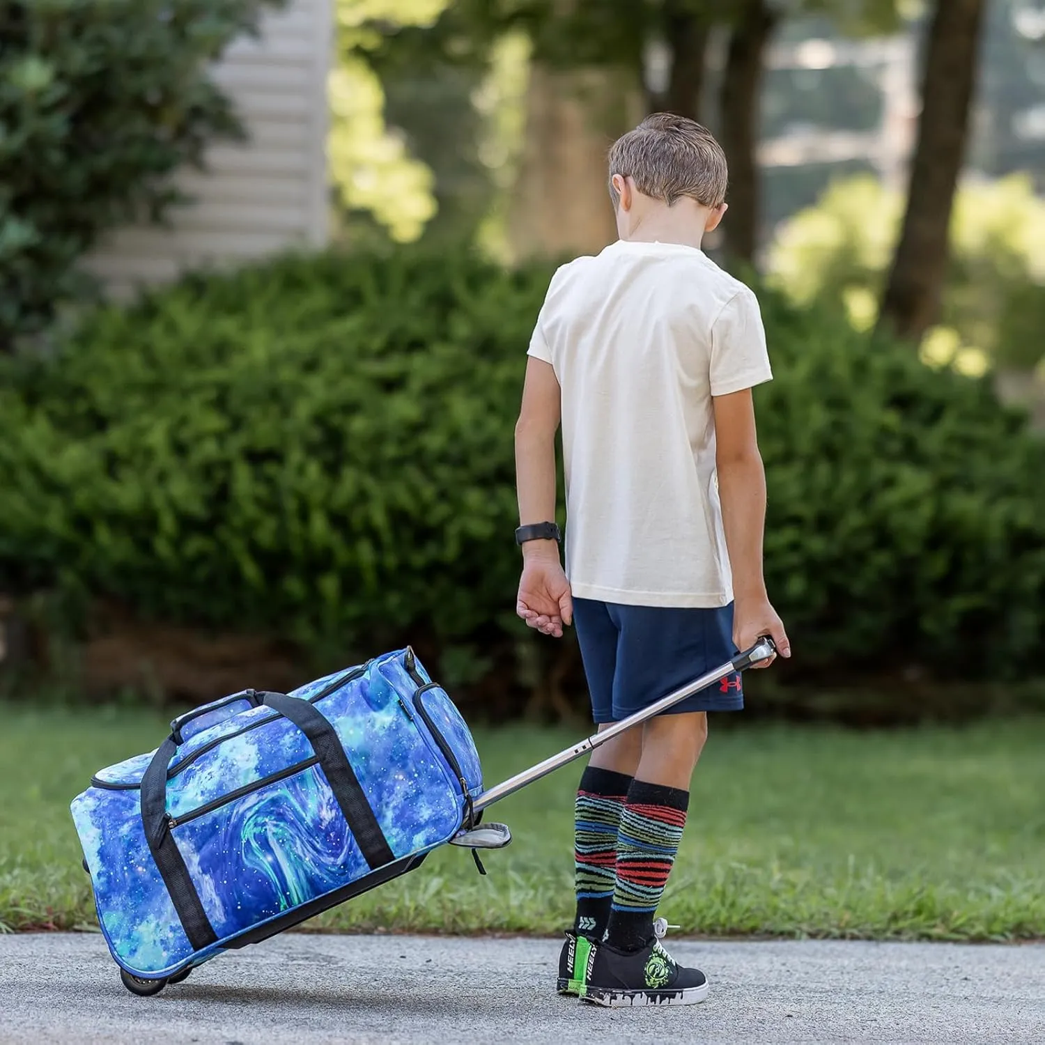 Choco Mocha Boys Dinosaur Suitcase with Wheels Kids Blue Rolling Duffle Bag for Camping Teen Boys Toddler Luggage Bag for Travel, 22inch