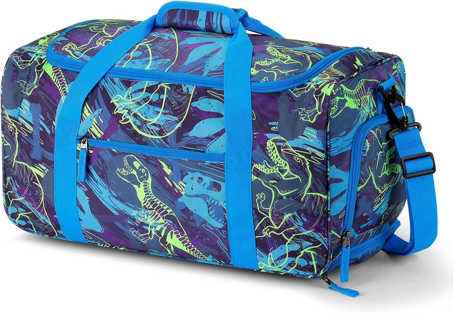 Choco Mocha Boys Dinosaur Suitcase with Wheels Kids Blue Rolling Duffle Bag for Camping Teen Boys Toddler Luggage Bag for Travel, 22inch